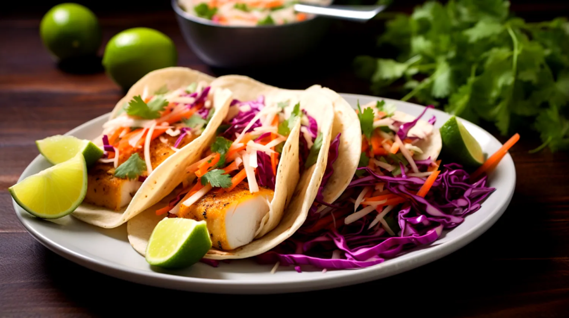 Tacos de Peixe Grelhado com Molho de Iogurte e Limão