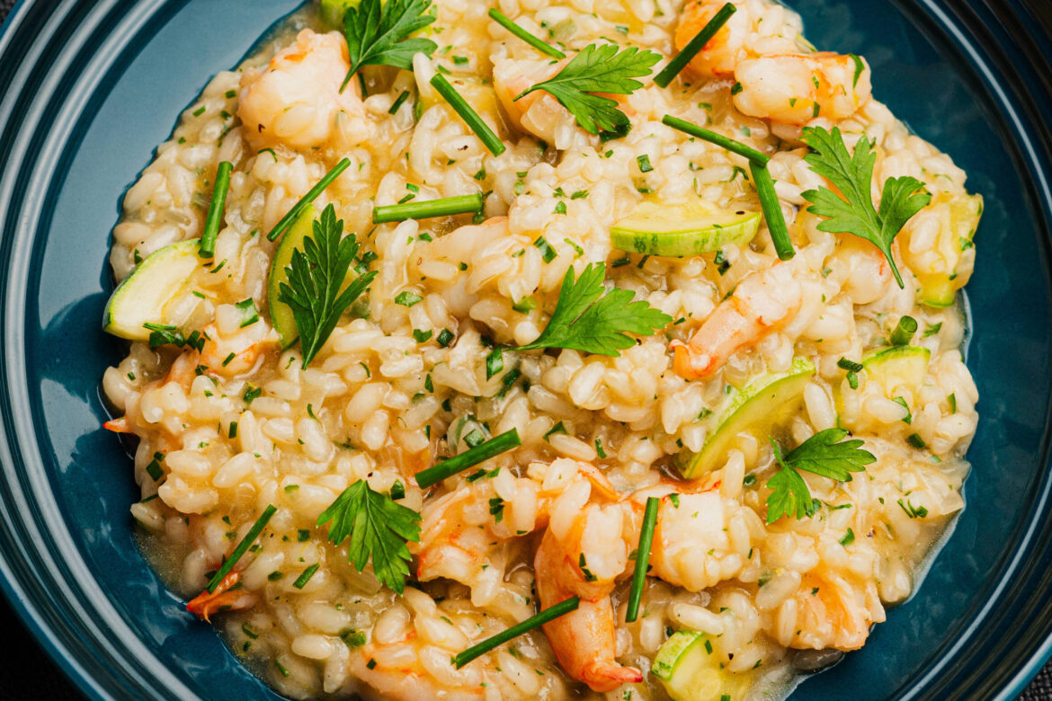 Risoto de Limão-Siciliano com Camarões e Hortelã